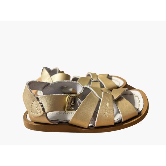 Salt Water Sandals Metallic Gold Leather Toddler Girls Size 5 Excellent very gen - Picture 1 of 6